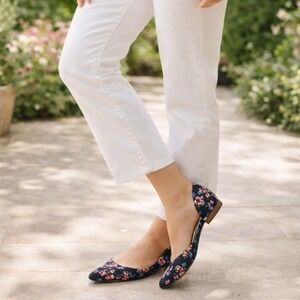 Talbots Floral D'Orsay Flats Black Pointed Toe Ballet Shoes Size 8 Elegant